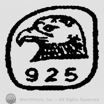 Hexagon with an eagle head and 925 written bellow.