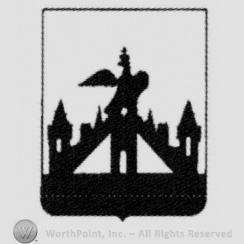 Shield with a castle and a crowned bird on top.