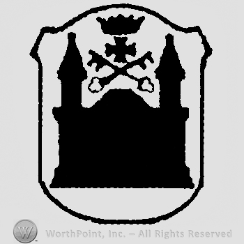 Shield with a castle, a crown, a cross and two crossed keys.