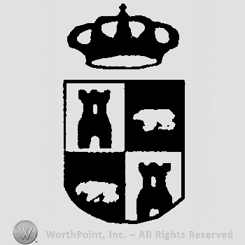 Crowned shield with two towers and two bears; chess design.
