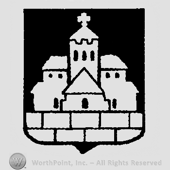 Black shield with a church.