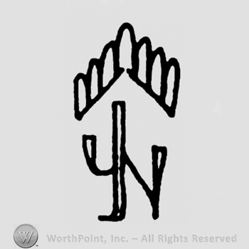 Symbol above initials JN joined in offset
