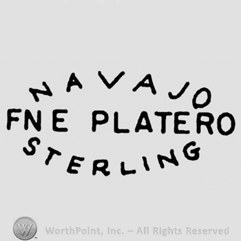 Navajo written arched above Fne Platero, Sterling written arched below