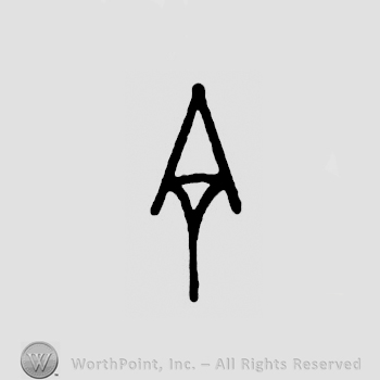 Misaligned and joined initials AY;maybe an arrow.