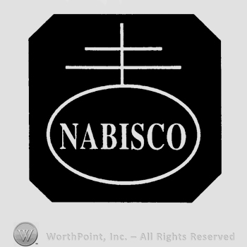 An oval with the word Nabisco written inside it in uppercase letters, a double cross arising from it.