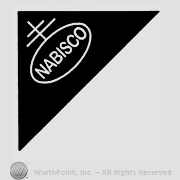 A triangle in a corner with an oval with Nabisco written inside and a double cross arising from it.