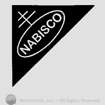 A triangle in a corner with an oval with Nabisco written inside and a double cross arising from it.