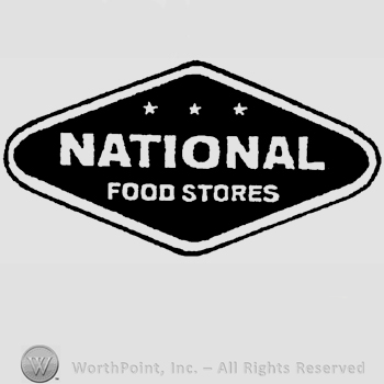 The text National Food Stores written in uppercase letters with three stars above, all inside a double-lined diamond.