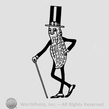 The image of Mister Peanut (a man with a peanut body, a cane, hat and monocle).