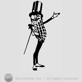 The image of Mister Peanut (a man with a peanut body, cane, hat and monocle).