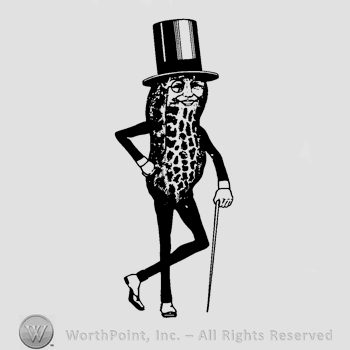 The image of Mister Peanut (a man with a peanut body, a cane, hat and monocle).