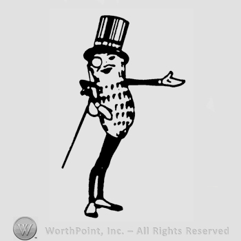 The image of Mister Peanut (a man with a peanut body, a cane, hat and monocle).