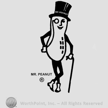 The image of Mister Peanut (a man with a peanut body, cane, hat and monocle).