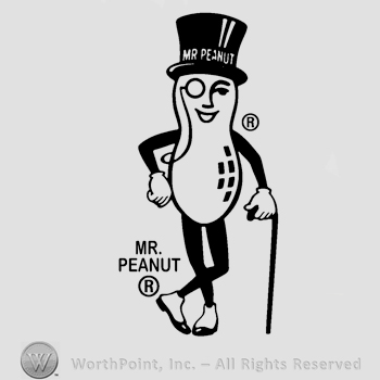 The image of Mister Peanut (a man with a peanut body, a cane, a hat and a monocle).