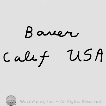 The text Bauer Calif. USA handwritten in lowercase letters.