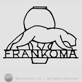 The image of a big cat walking on the text Frankoma written in uppercase letters, a pot in the background.