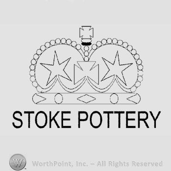 The image of a royal crown with two stars inside and a cross above, Stoke Pottery written below in uppercase letters.