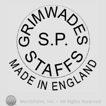 The text Grimwades S.P. Staffs written in uppercase letters inside a circle, Made in England written below in uppercase letters.