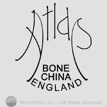 The word Atlas handwritten stylized over the words Bone China England.