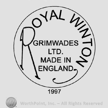 The words Royal Winton written like an arch in uppercase letters over the text Grimwades Ltd. Made in England, all inside a circle, number 1997 written outside and below the circle.