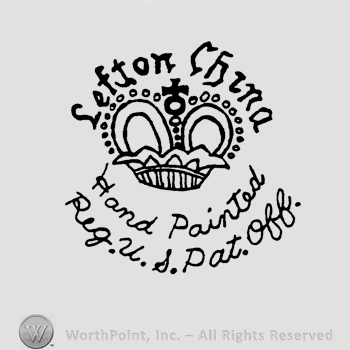 The text Lefton China written over a royal crown, Hand Painted Reg. U.S. Pat. Off. handwritten below.