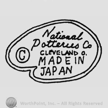The text National Potteries Co Cleveland O. Made in Japan written on an oval-shaped design along with the Copyright symbol.