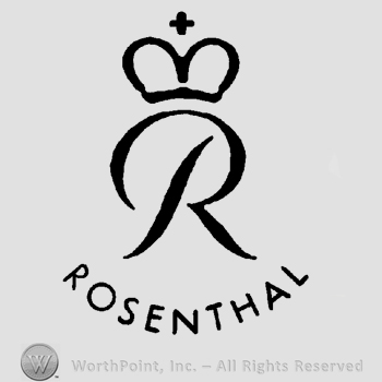 Handwritten letter R with a crown above and the word Rosenthal written in uppercase letters.