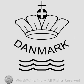 A royal crown over the word Danmark written in uppercase letters and three waved lines below.