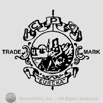 A round design with landscape, ribbon above with letters C P and Co, ribbon below with the word Eureka written in uppercase letters, Trade Mark written on sides in uppercase letters.