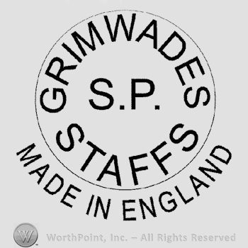 A circle with the text Grimwades S.P. Staffs written inside in uppercase letters, Made in England written below in uppercase letters.