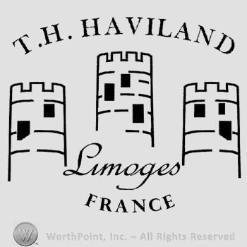 Three castle towers, T.H. Haviland written above, Limoges France written below.