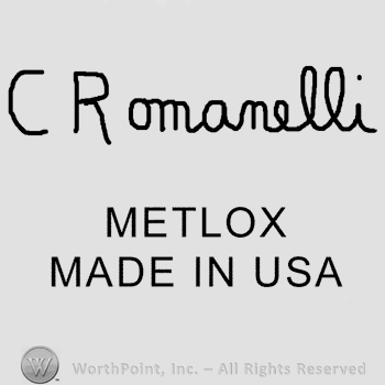 The name C Romanelli handwritten over the text Metlox Made in USA written in uppercase letters.