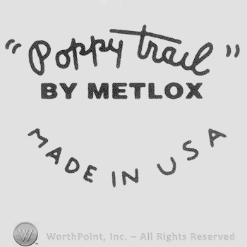 The words Poppy Trail handwritten over the text By Metlox Made in U.S.A.