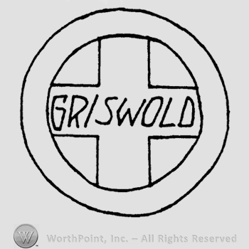 Cross inside a circle, Griswold written on the cross, in uppercase letters.
