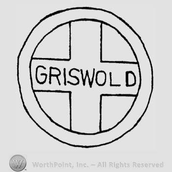 Cross inside a circle, Griswold written on the cross, in uppercase letters.