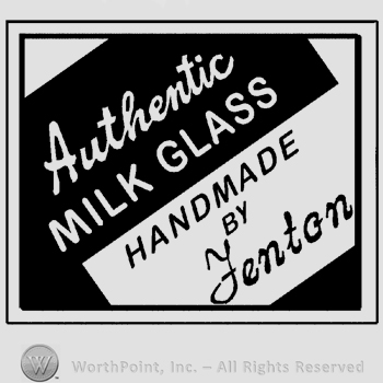 The text Authentic Milk Glass Handmade by Fenton written in uppercase and lowercase handwritten letters.