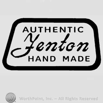 The text Authentic Fenton Handmade written in uppercase letters except the word Fenton which is handwritten, all inside an irregular rectangular design.