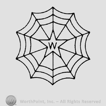 A round spider web with a star in the center and letter W written on the star.