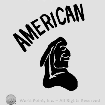 The word American written in uppercase letters over the profile of an indian-american man's head.