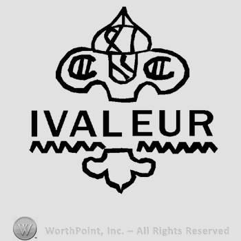 The image of a fleur de lis split in two, uppercase C and C written on the upper half, the words Ival Eur written in between in uppercase letters and the lower part placed below.