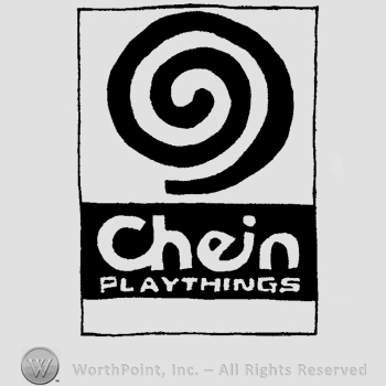 The image of a spiral over the text Chein Playthings, all inside a rectangle.