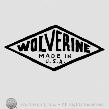 The text Wolverine Made in U.S.A. written in uppercase letters inside a diamond.