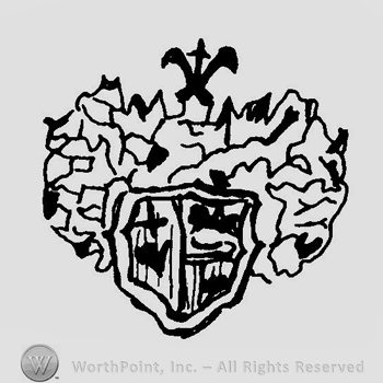 A shield with an intricate design behind it and an X above