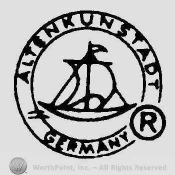 A boat inside a double circle and an R in another circle that is on the edge of the first one and the text Altenkunstadt Germany on the edge of the big circle