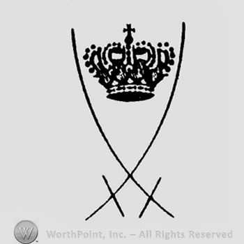 A crown above two bent crossed swords