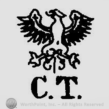 An eagle with spread wings above the initials C. T.