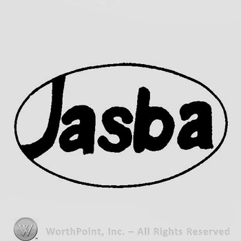 An oval with the word Jasba inside