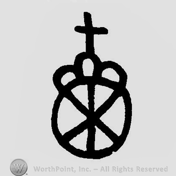 Simple design of a crown with a cross on top above a wheel
