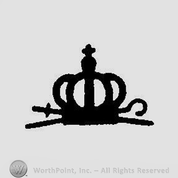 A crown overlapping a sword and a hook