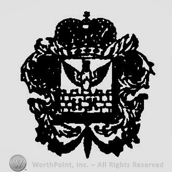 A square with an eagle with spread wings inside, a crown above and branches with leafs on the sides